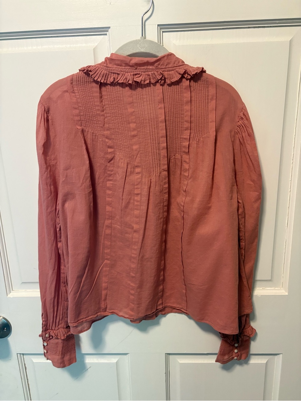 Doen pink rose cotton lightweight ruffle collar button up blouse top s small - Picture 5 of 8